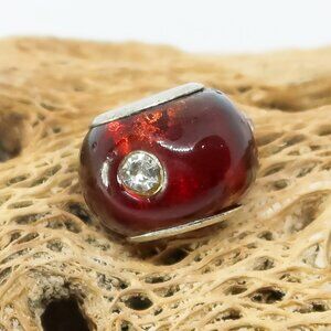 Red European Glass Charm Bead with Silver Core Center